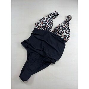 YOU DIAN Womens Leopard Print Ruched One Piece Swimsuit Black Size 5XL SW001